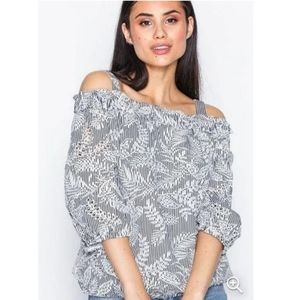 Ralph Lauren Lauren by Off the Shoulder Embroidered Striped Shirt